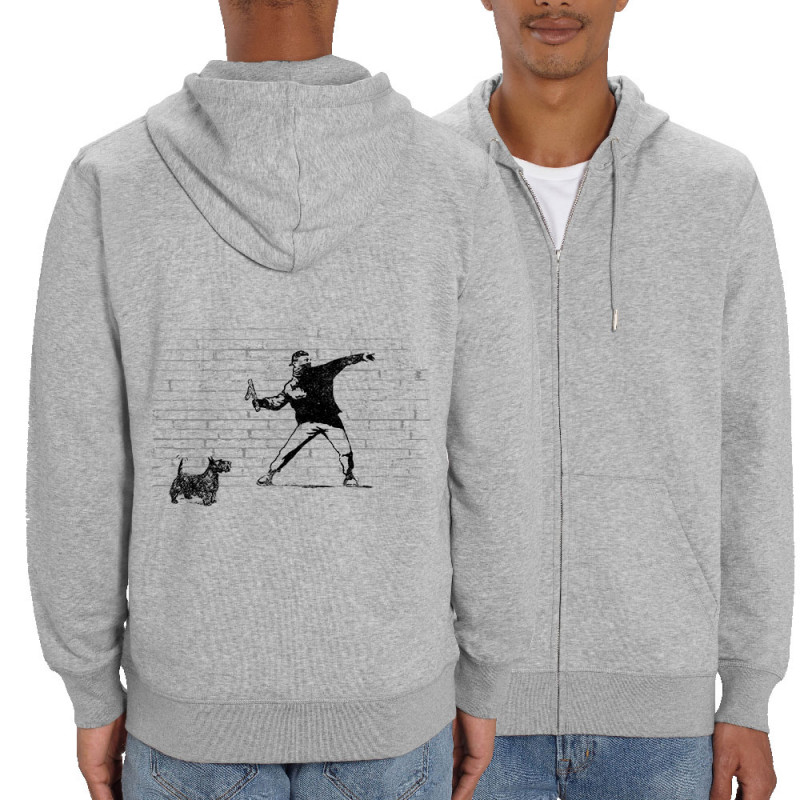 Sweat homme zippé à capuche coton bio gris chiné Banksy Vas chercher (Gondrax,Animaux,Humour)