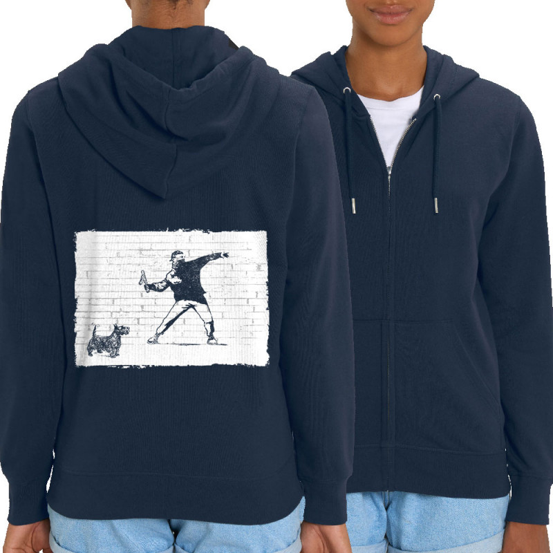 Sweat femme zippé à capuche coton bio bleu marine Banksy Vas chercher (Gondrax,Animaux,Humour)