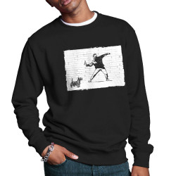Sweat homme col rond noir Banksy Vas chercher (Gondrax,Animaux,Humour)