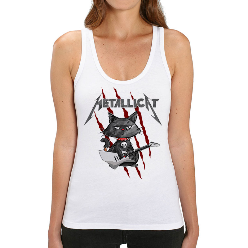 Débardeur femme coton bio blanc Metallicat (Gondrax,Animaux,Détournements,Chats)
