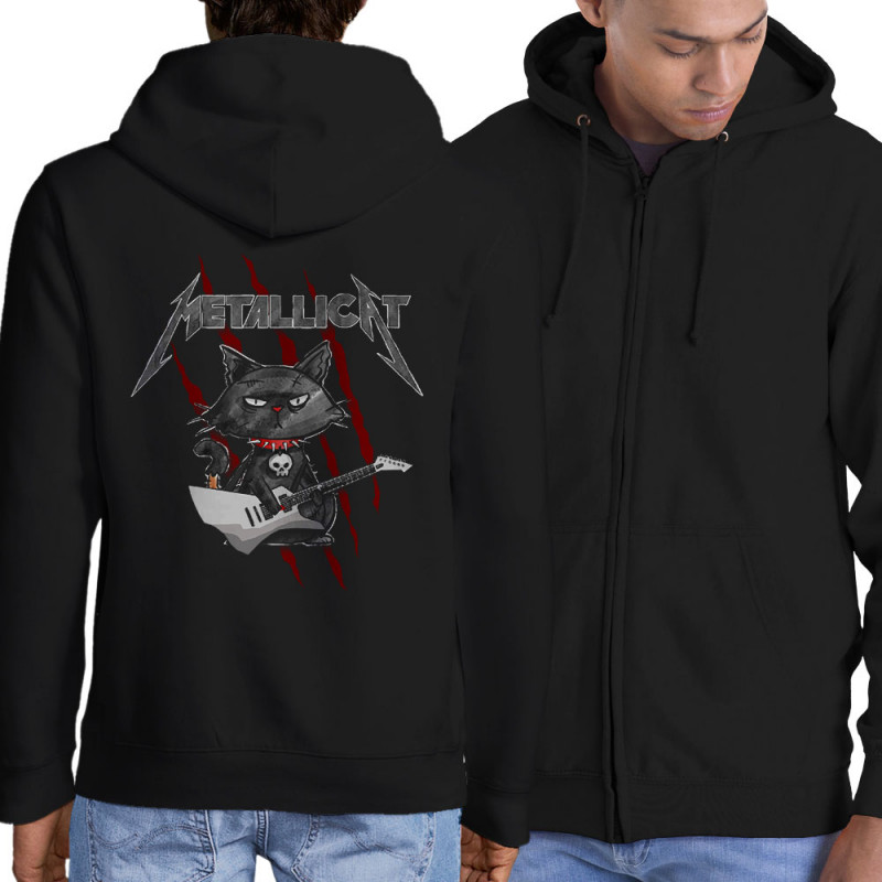 Sweat homme à capuche zippé noir Metallicat (Gondrax,Animaux,Détournements,Chats)