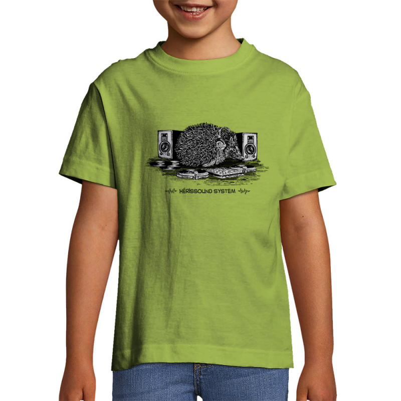 T-shirt enfant vert pomme Hérissound System (Gondrax,Les Bébêtes,Animaux,Humour)