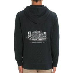 Sweat homme zippé à capuche coton bio noir Hérissound System (Gondrax,Les Bébêtes,Animaux,Humour)
