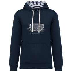 Sweat capuche à motifs unisexe bleu marine et marinière Hérissound System (Gondrax,Les Bébêtes,Animaux,Humour)