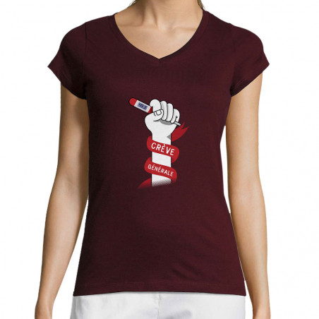 T-shirt femme col V "Crève...