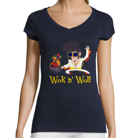 T-shirt femme col V "Wok n...