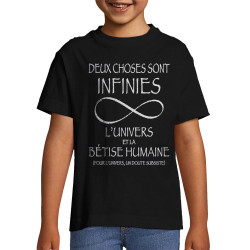 T-shirt enfant noir Deux choses sont infinies (Gondrax,Slogans Débiles,Slogans engagés)