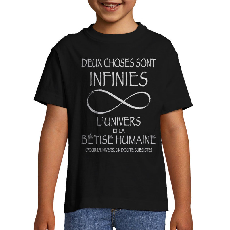 T-shirt enfant noir Deux choses sont infinies (Gondrax,Slogans Débiles,Slogans engagés)