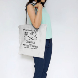 Sac shopping en toile blanc Deux choses sont infinies (Gondrax,Slogans Débiles,Slogans engagés)