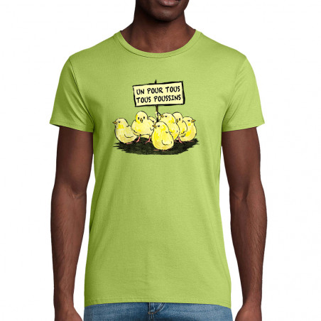 T-shirt homme coton bio vert pomme Un pour tous Tous poussins (Gondrax,Animaux,Slogans Débiles)
