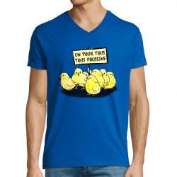 T-shirt homme col V bleu royal Un pour tous Tous poussins (Gondrax,Animaux,Slogans Débiles)