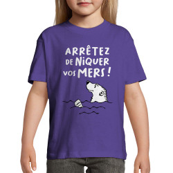 T-shirt enfant violet foncé Arrêtez de niquer vos mers (Gondrax,Slogans engagés,Animaux,Ecologie)