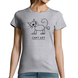 T-shirt femme gris chiné Chat GPT (Gondrax,Animaux,Humour,Jeux Vidéo / Geek,Chats)