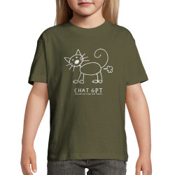 T-shirt enfant kaki foncé Chat GPT (Gondrax,Animaux,Humour,Jeux Vidéo / Geek,Chats)