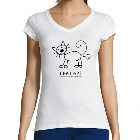 T-shirt femme col V "Chat GPT"