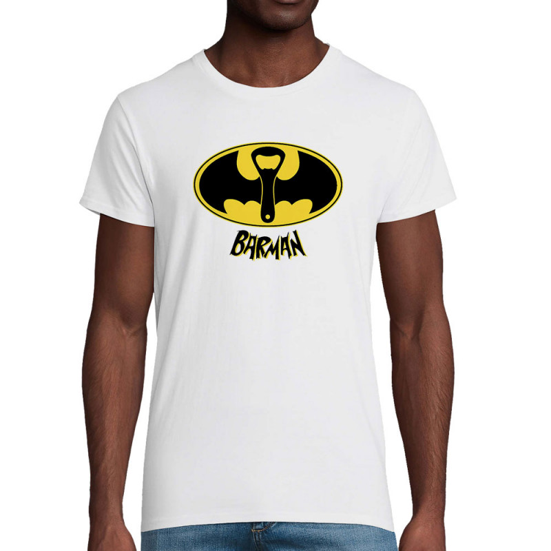 T-shirt homme coton bio blanc Barman (Gondrax,Alcool,Détournements)