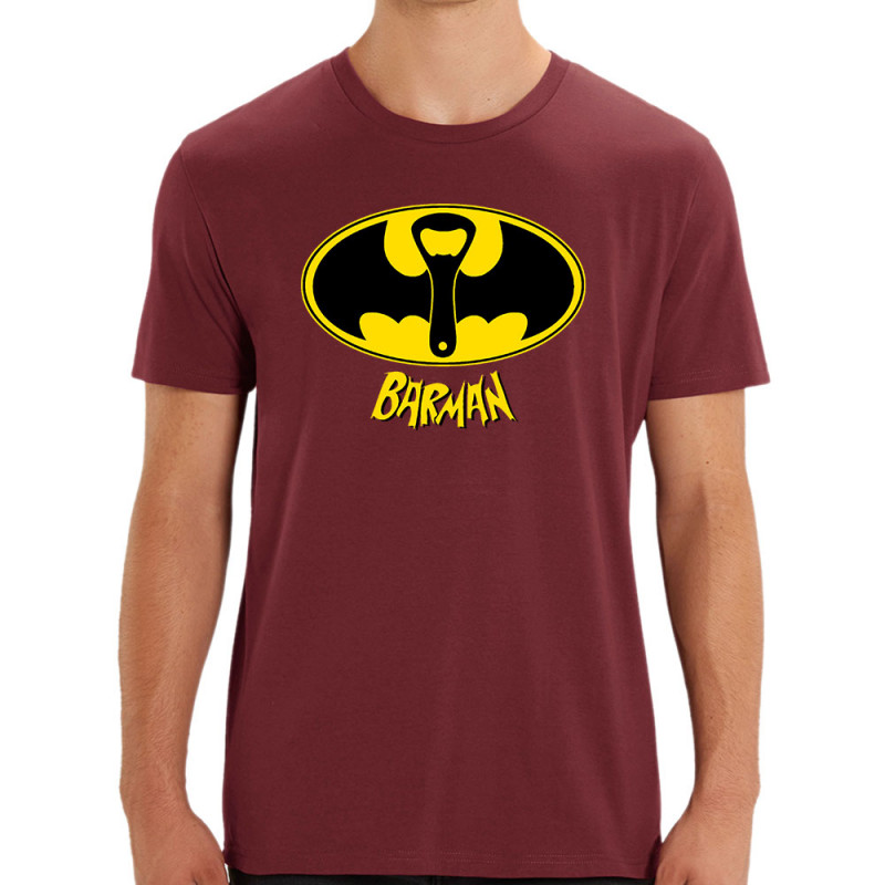 T-shirt homme coton bio bordeaux Barman (Gondrax,Alcool,Détournements)