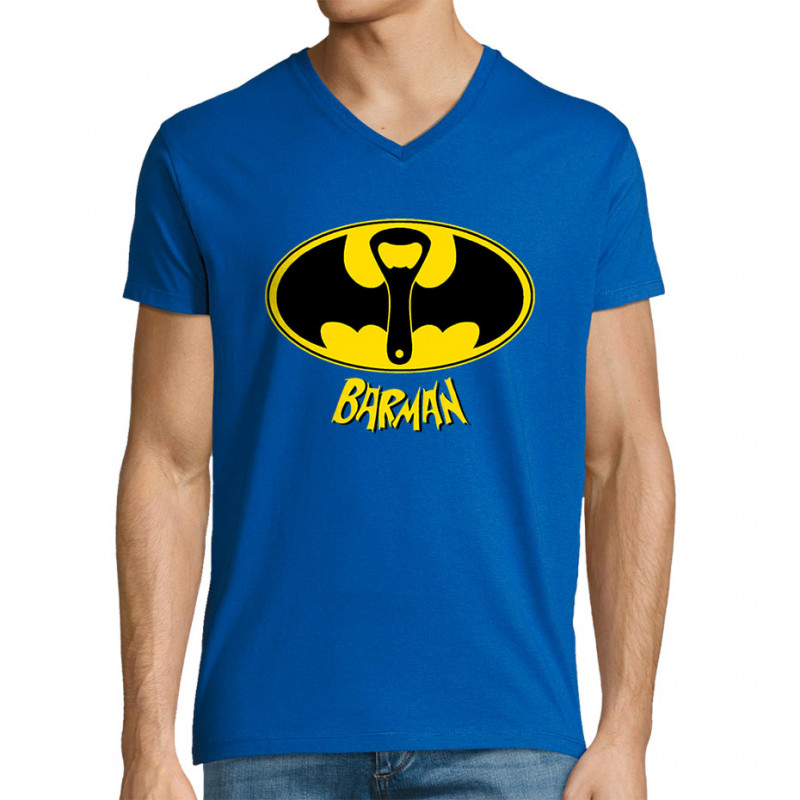 T-shirt homme col V bleu royal Barman (Gondrax,Alcool,Détournements)