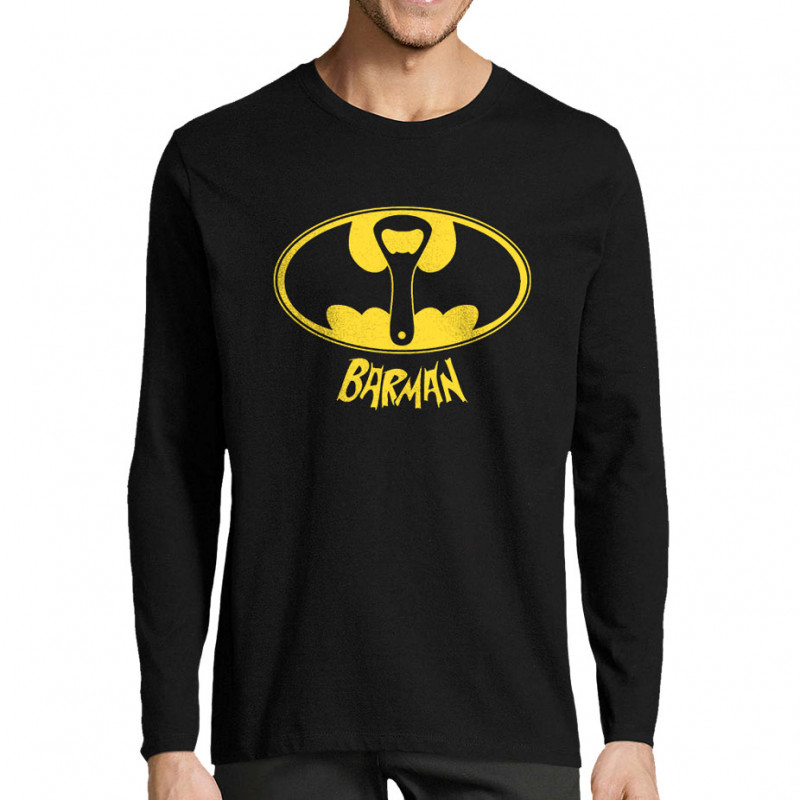 T-shirt homme manches longues noir Barman (Gondrax,Alcool,Détournements)