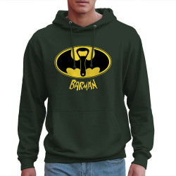 Sweat homme à capuche vert foncé Barman (Gondrax,Alcool,Détournements)
