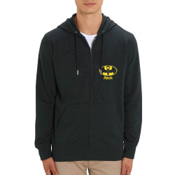 Sweat homme zippé à capuche coton bio noir Barman (Gondrax,Alcool,Détournements)