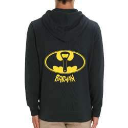 Sweat homme zippé à capuche coton bio noir Barman (Gondrax,Alcool,Détournements)