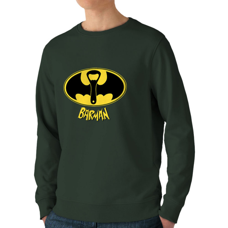 Sweat homme bio col rond vert foncé Barman (Gondrax,Alcool,Détournements)