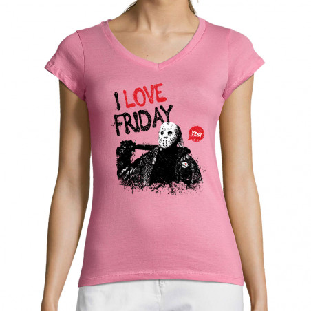 T-shirt femme col V "I love...