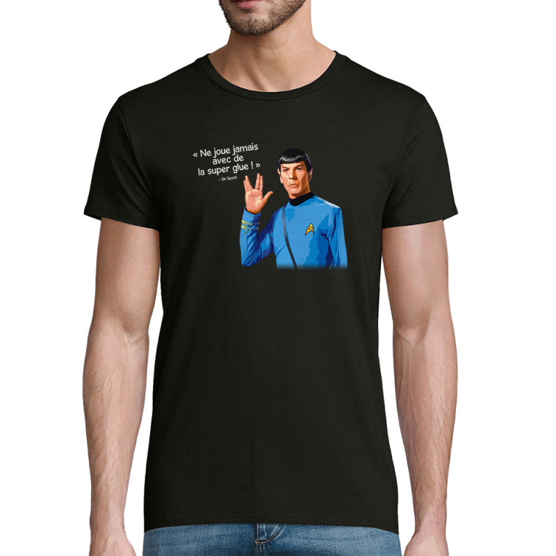 T-shirt homme coton bio noir Spock super glue (Humour,Films/Séries,Gondrax)
