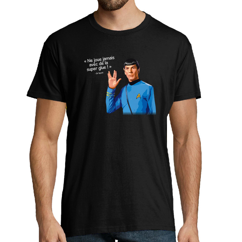 Tee-shirt homme noir Spock super glue (Humour,Films/Séries,Gondrax)