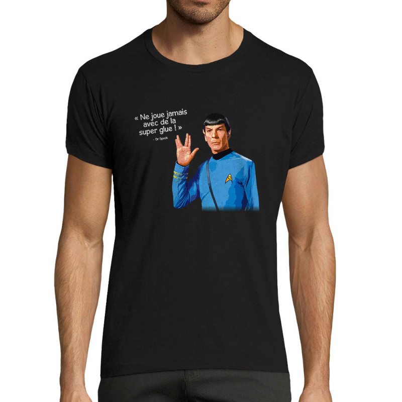 T-shirt homme fit noir Spock super glue (Humour,Films/Séries,Gondrax)