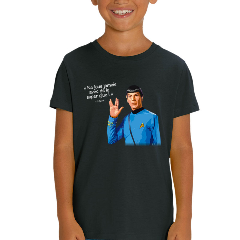 T-shirt enfant coton bio noir Spock super glue (Humour,Films/Séries,Gondrax)