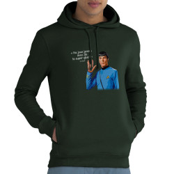 Sweat homme à capuche coton bio vert foncé Spock super glue (Humour,Films/Séries,Gondrax)