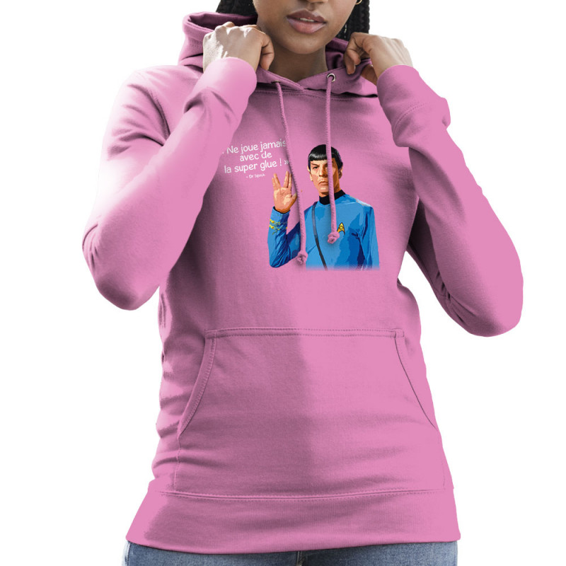 Sweat femme à capuche rose Spock super glue (Humour,Films/Séries,Gondrax)