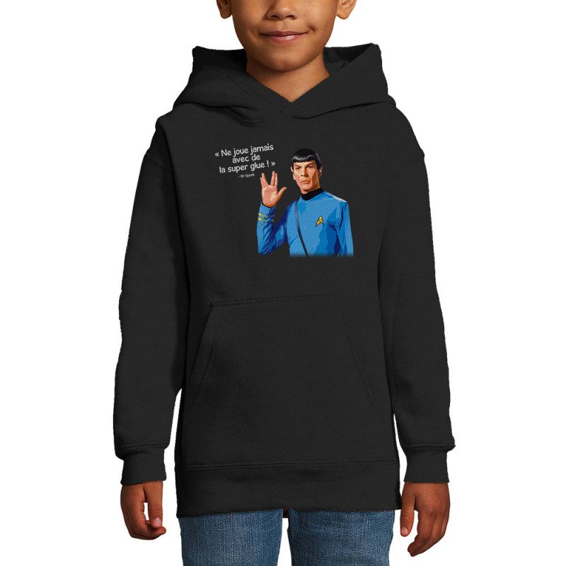 Sweat enfant à capuche noir Spock super glue (Humour,Films/Séries,Gondrax)