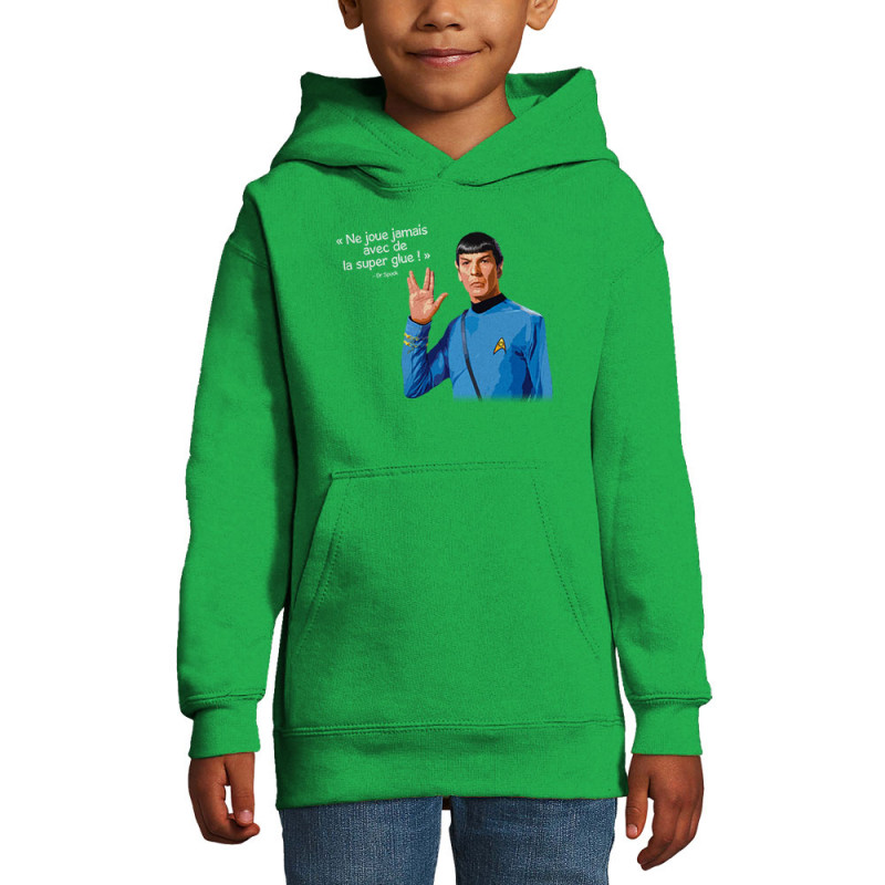 Sweat enfant à capuche vert prairie Spock super glue (Humour,Films/Séries,Gondrax)