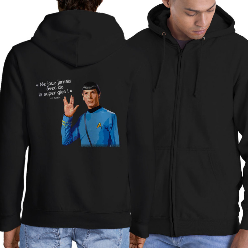 Sweat homme à capuche zippé noir Spock super glue (Humour,Films/Séries,Gondrax)