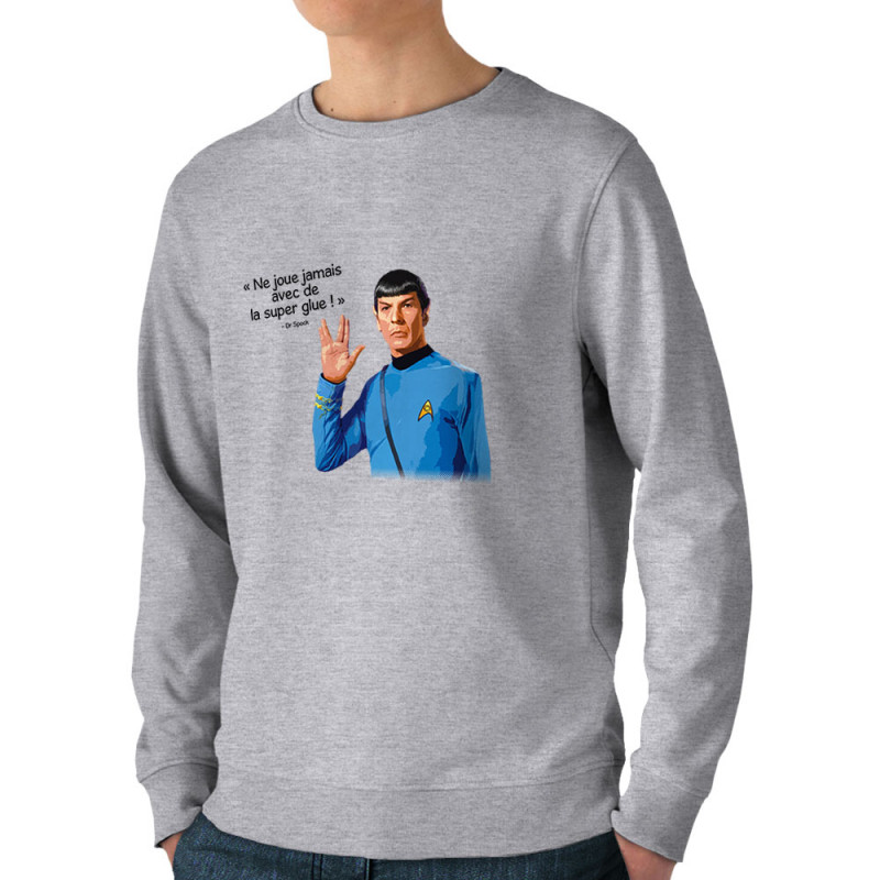 Sweat homme bio col rond gris chiné Spock super glue (Humour,Films/Séries,Gondrax)