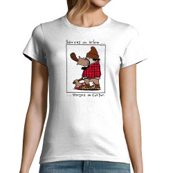 T-shirt femme blanc Sauvez un arbre Mangez un castor (Humour,Animaux)