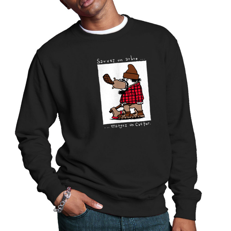 Sweat homme col rond noir Sauvez un arbre Mangez un castor (Humour,Animaux)
