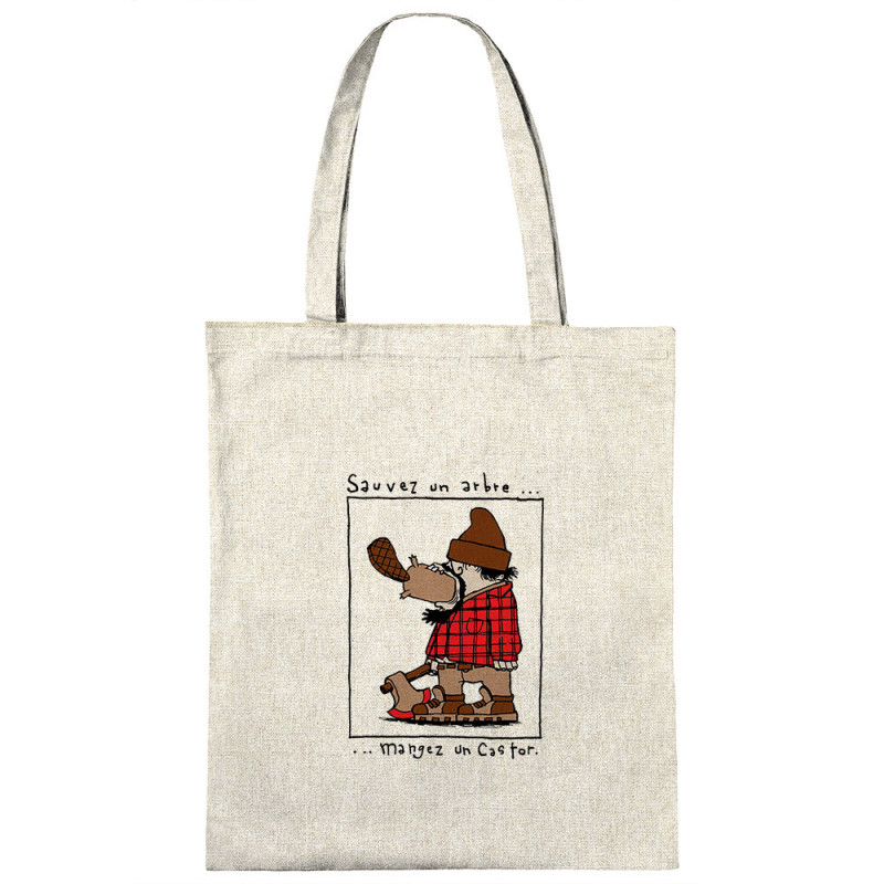Sac shopping en toile naturel Sauvez un arbre Mangez un castor (Humour,Animaux)
