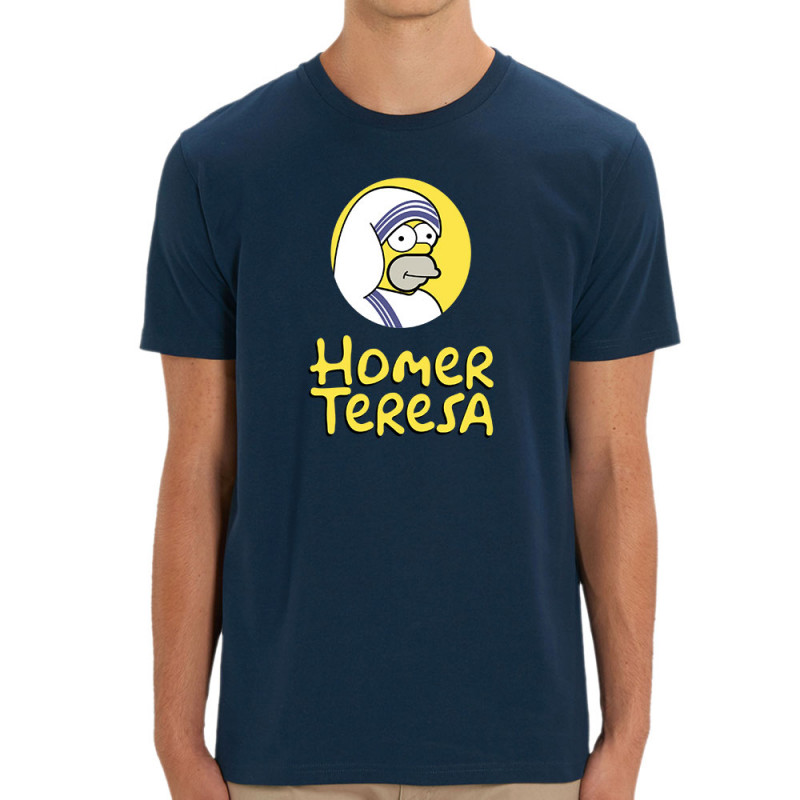 T-shirt homme coton bio bleu marine Homer Teresa (Andy,Humour,Films/Séries)