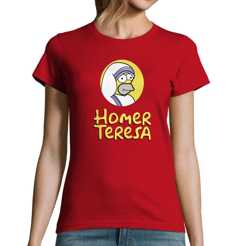T-shirt femme rouge Homer Teresa (Andy,Humour,Films/Séries)