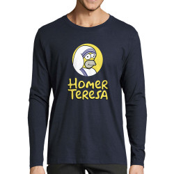 T-shirt homme manches longues bleu marine Homer Teresa (Andy,Humour,Films/Séries)