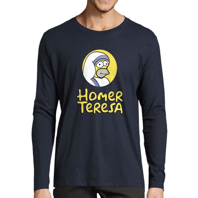 T-shirt homme manches longues bleu marine Homer Teresa (Andy,Humour,Films/Séries)
