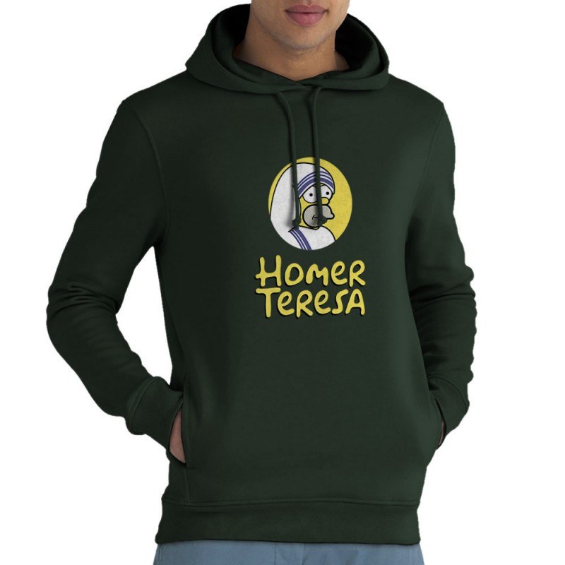 Sweat homme à capuche coton bio vert foncé Homer Teresa (Andy,Humour,Films/Séries)