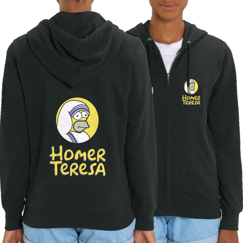 Sweat femme zippé à capuche coton bio noir Homer Teresa (Andy,Humour,Films/Séries)