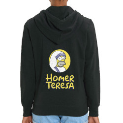 Sweat femme zippé à capuche coton bio noir Homer Teresa (Andy,Humour,Films/Séries)