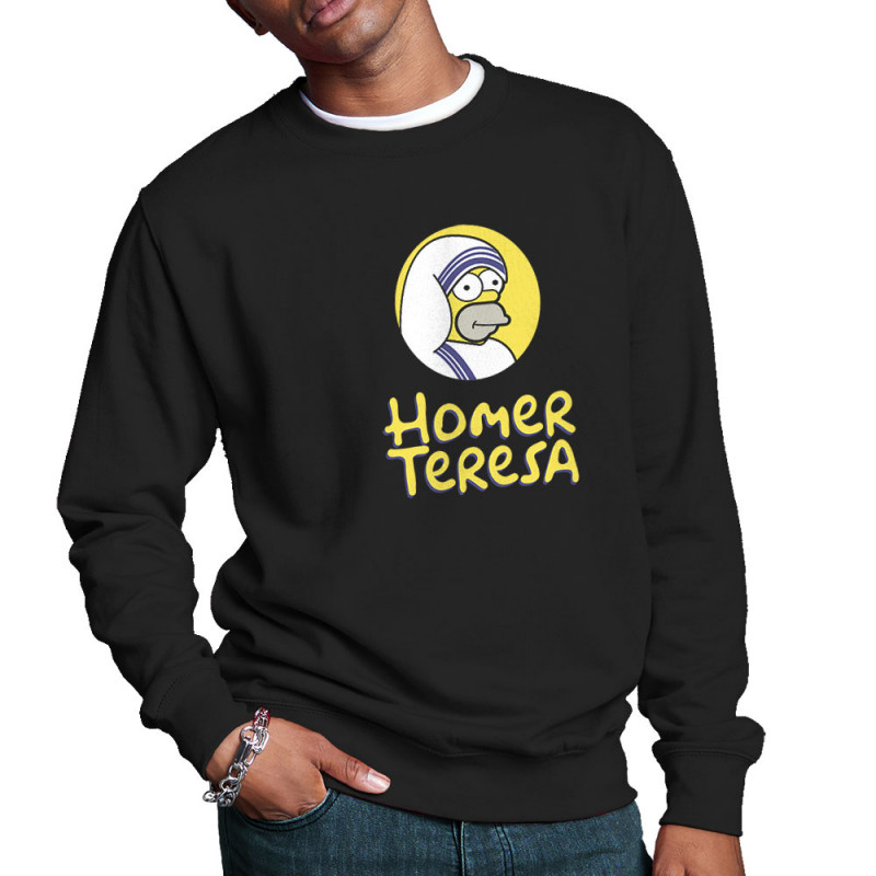 Sweat homme col rond noir Homer Teresa (Andy,Humour,Films/Séries)