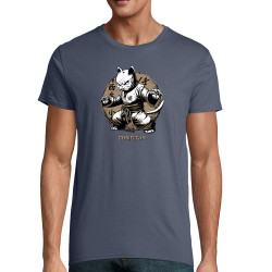 T-shirt homme coton bio bleu denim Cha(t)olin (Gondrax,Animaux,Humour,Chats)